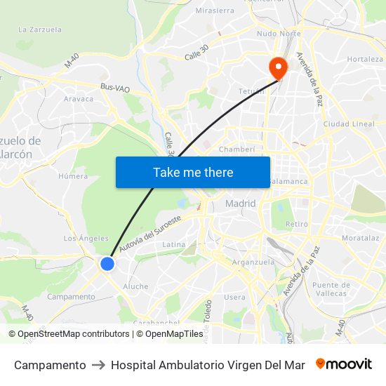 Campamento to Hospital Ambulatorio Virgen Del Mar map