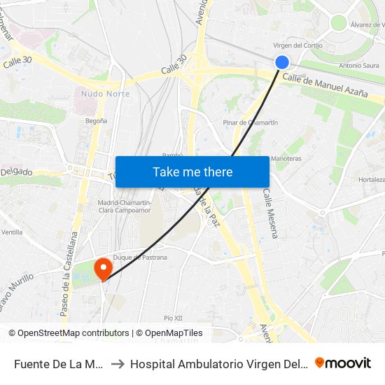 Fuente De La Mora to Hospital Ambulatorio Virgen Del Mar map