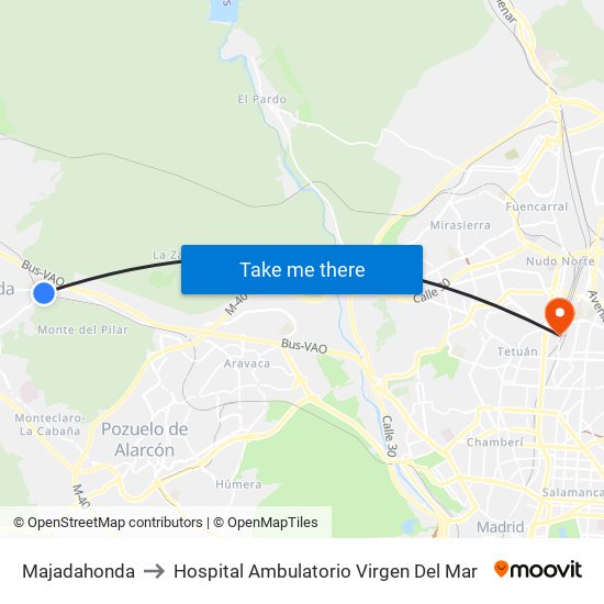 Majadahonda to Hospital Ambulatorio Virgen Del Mar map