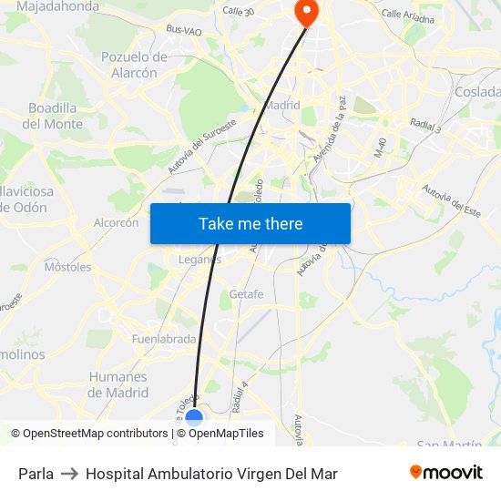 Parla to Hospital Ambulatorio Virgen Del Mar map