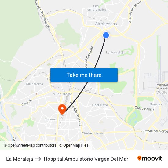 La Moraleja to Hospital Ambulatorio Virgen Del Mar map