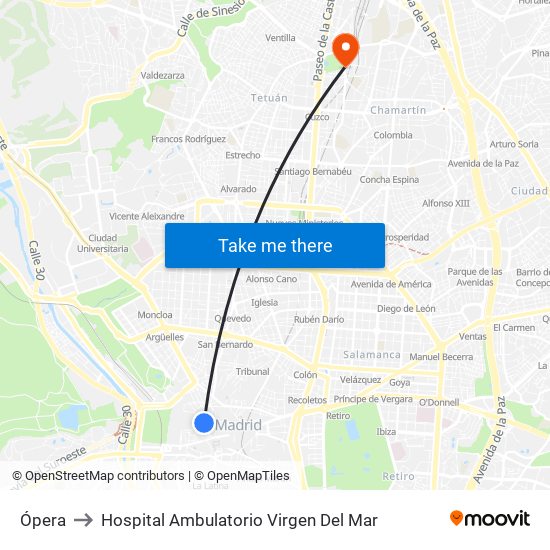 Ópera to Hospital Ambulatorio Virgen Del Mar map