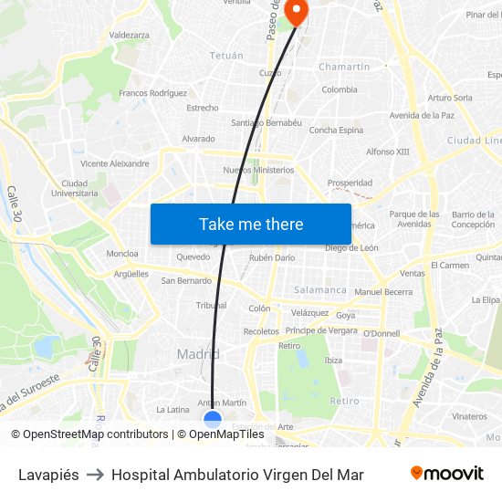 Lavapiés to Hospital Ambulatorio Virgen Del Mar map