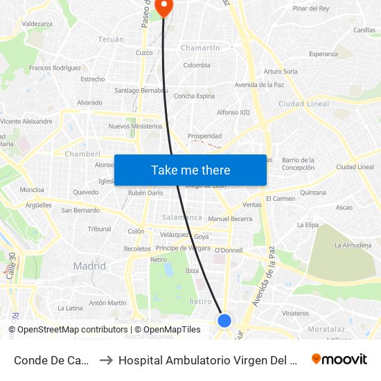 Conde De Casal to Hospital Ambulatorio Virgen Del Mar map