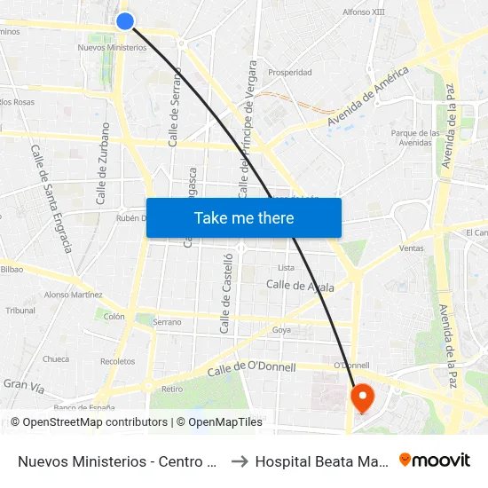 Nuevos Ministerios - Centro Comercial to Hospital Beata María Ana map