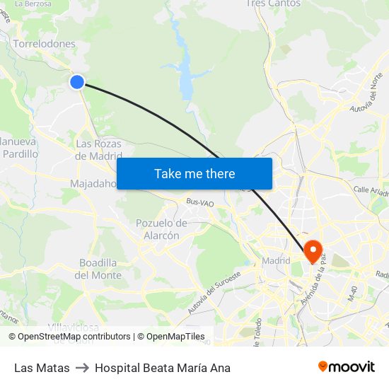 Las Matas to Hospital Beata María Ana map