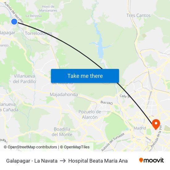 Galapagar - La Navata to Hospital Beata María Ana map