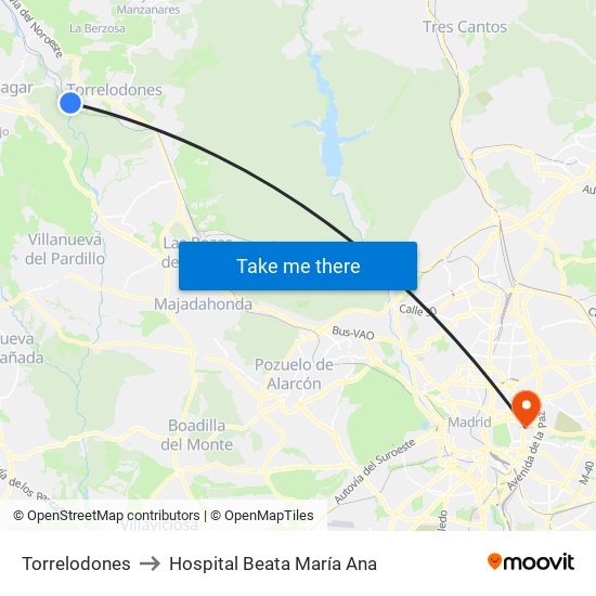 Torrelodones to Hospital Beata María Ana map
