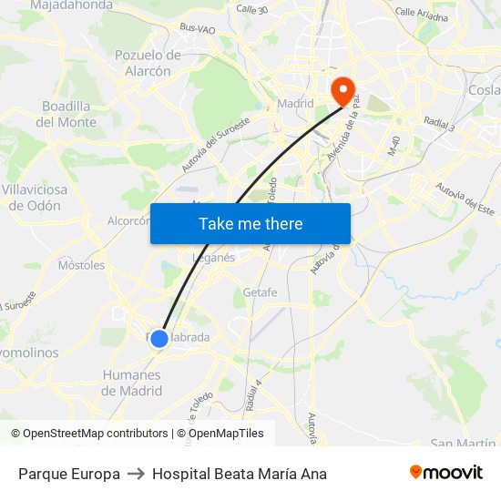 Parque Europa to Hospital Beata María Ana map