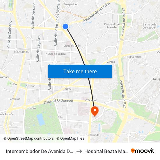 Intercambiador De Avenida De América to Hospital Beata María Ana map