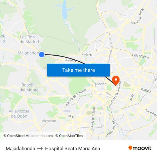 Majadahonda to Hospital Beata María Ana map