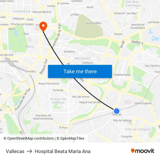 Vallecas to Hospital Beata María Ana map