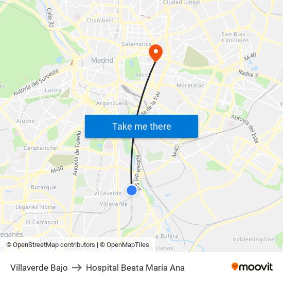 Villaverde Bajo to Hospital Beata María Ana map