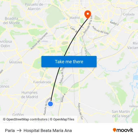 Parla to Hospital Beata María Ana map