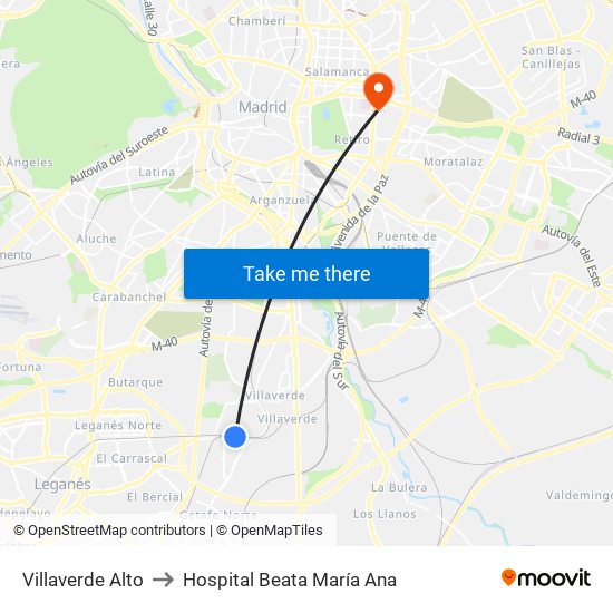 Villaverde Alto to Hospital Beata María Ana map