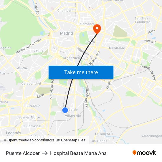 Puente Alcocer to Hospital Beata María Ana map