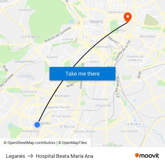 Leganés to Hospital Beata María Ana map