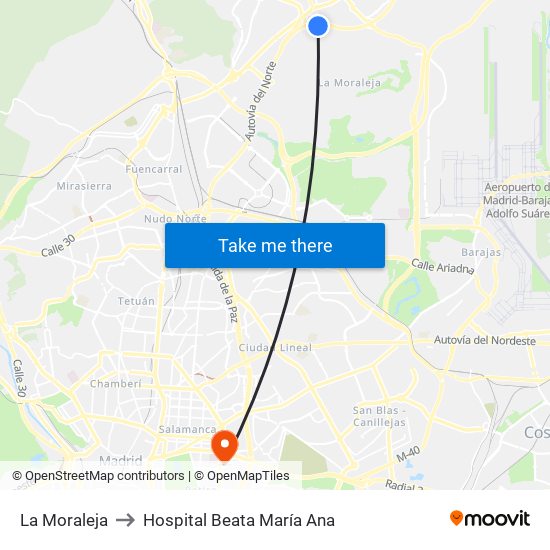 La Moraleja to Hospital Beata María Ana map