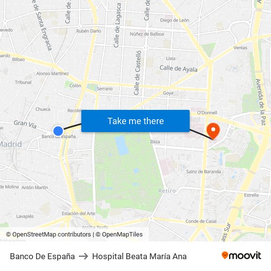 Banco De España to Hospital Beata María Ana map