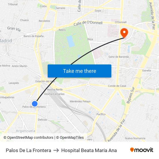 Palos De La Frontera to Hospital Beata María Ana map