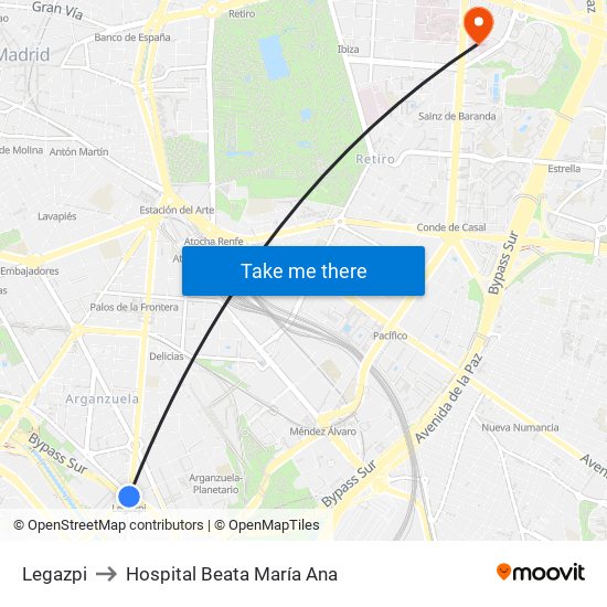 Legazpi to Hospital Beata María Ana map