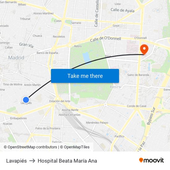 Lavapiés to Hospital Beata María Ana map