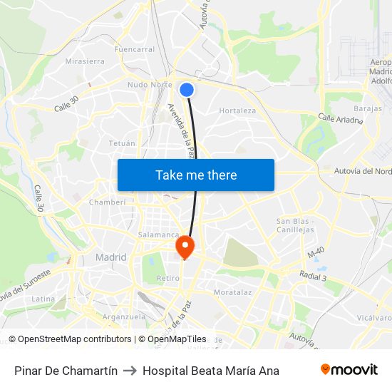 Pinar De Chamartín to Hospital Beata María Ana map
