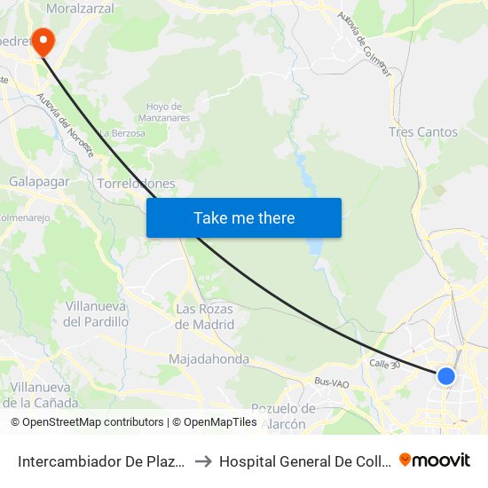 Intercambiador De Plaza De Castilla to Hospital General De Collado Villalba. map