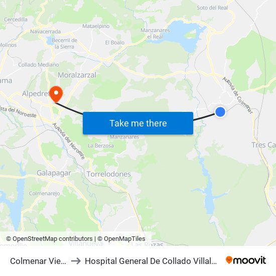 Colmenar Viejo to Hospital General De Collado Villalba. map