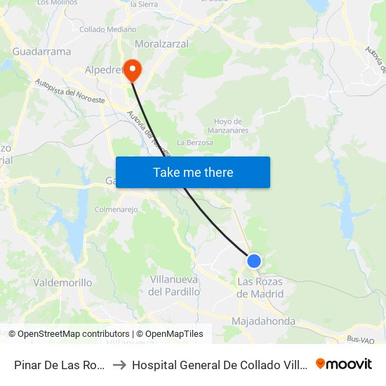 Pinar De Las Rozas to Hospital General De Collado Villalba. map