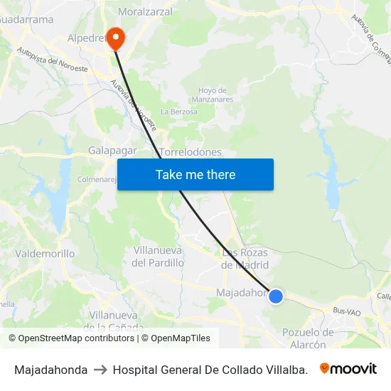 Majadahonda to Hospital General De Collado Villalba. map