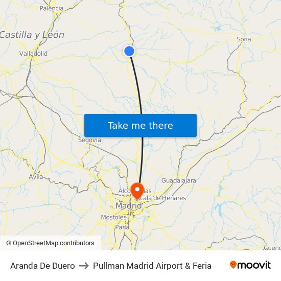 Aranda De Duero to Pullman Madrid Airport & Feria map