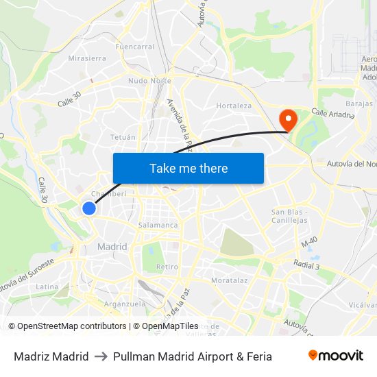 Madriz Madrid to Pullman Madrid Airport & Feria map