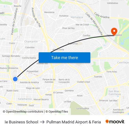 Ie Business School to Pullman Madrid Airport & Feria map