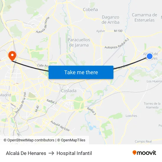 Alcalá De Henares to Hospital Infantil map