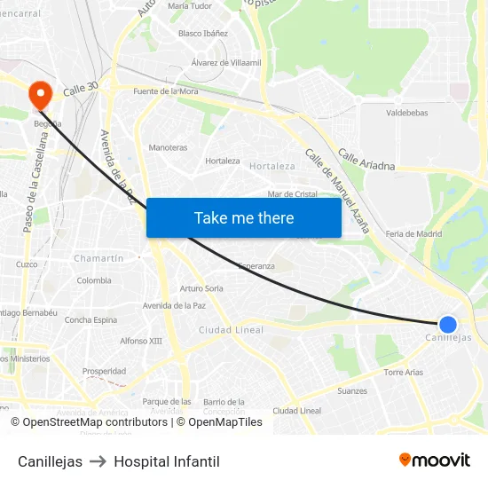 Canillejas to Hospital Infantil map