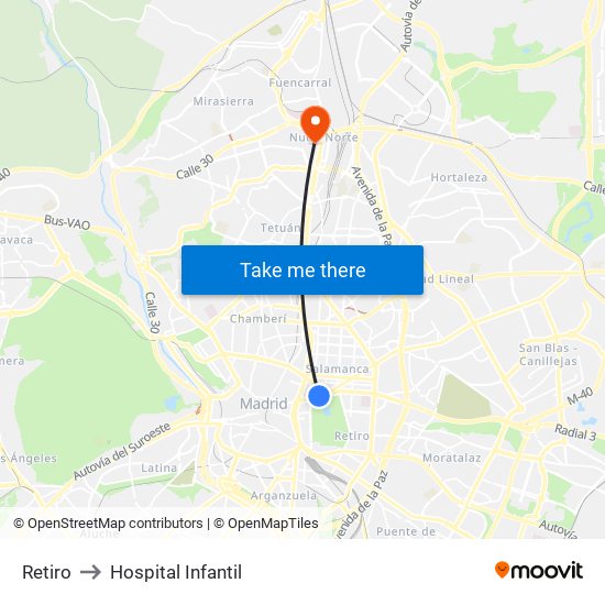 Retiro to Hospital Infantil map