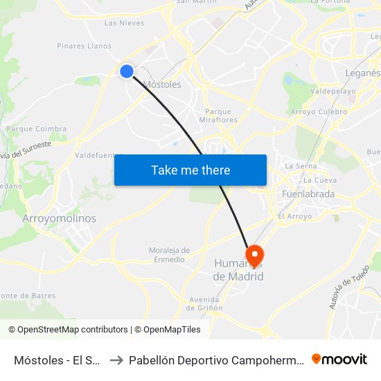 Móstoles - El Soto to Pabellón Deportivo Campohermoso map