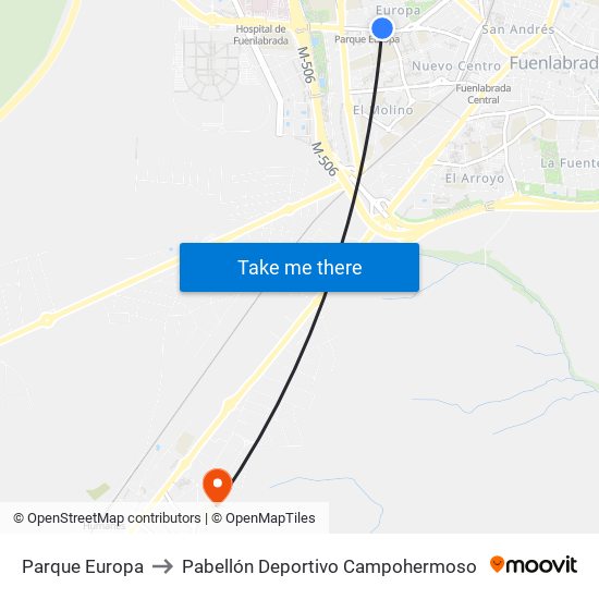 Parque Europa to Pabellón Deportivo Campohermoso map
