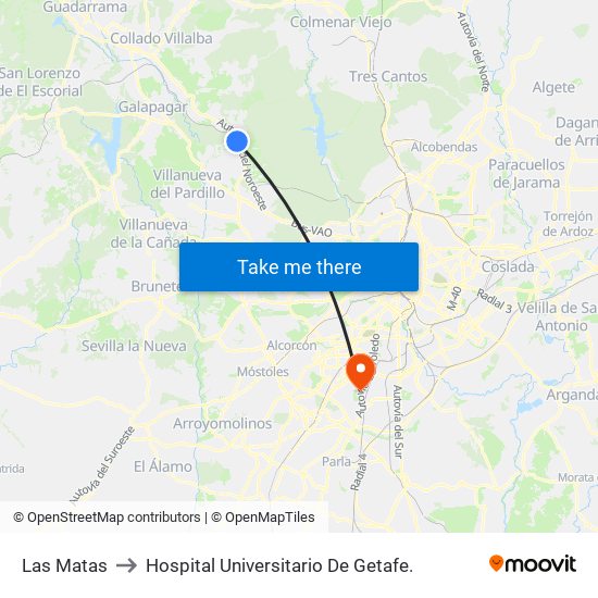 Las Matas to Hospital Universitario De Getafe. map