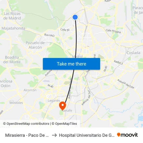 Mirasierra - Paco De Lucía to Hospital Universitario De Getafe. map