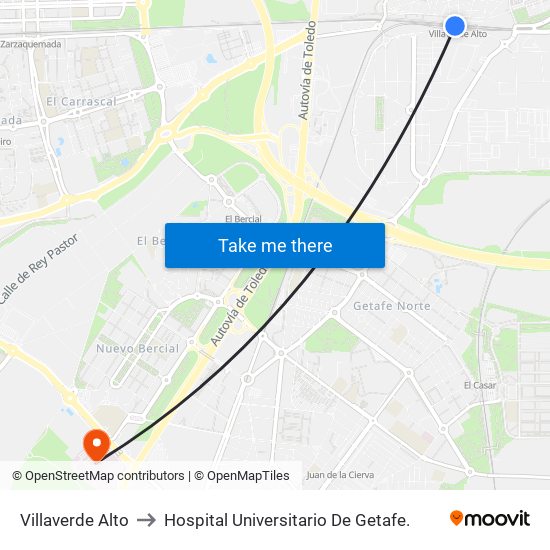Villaverde Alto to Hospital Universitario De Getafe. map