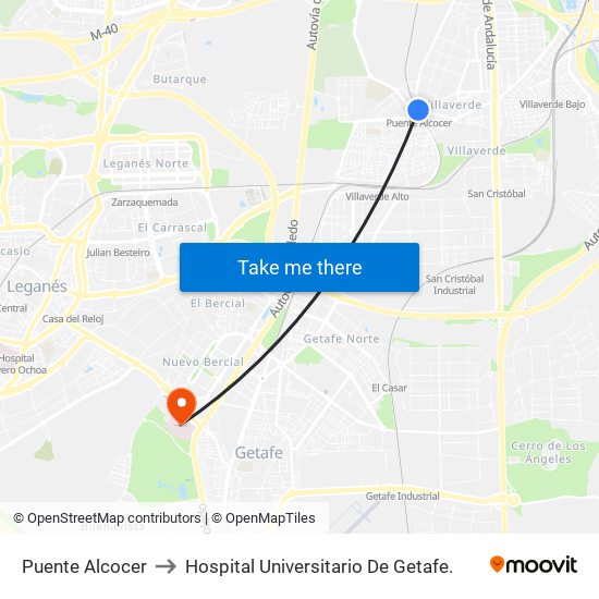 Puente Alcocer to Hospital Universitario De Getafe. map
