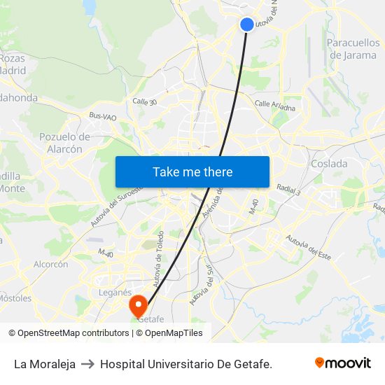 La Moraleja to Hospital Universitario De Getafe. map