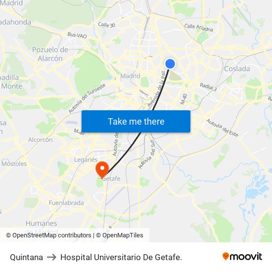Quintana to Hospital Universitario De Getafe. map