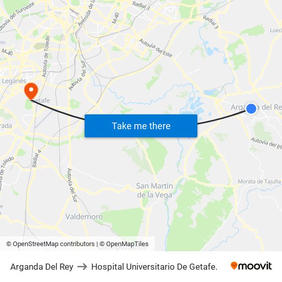 Arganda Del Rey to Hospital Universitario De Getafe. map