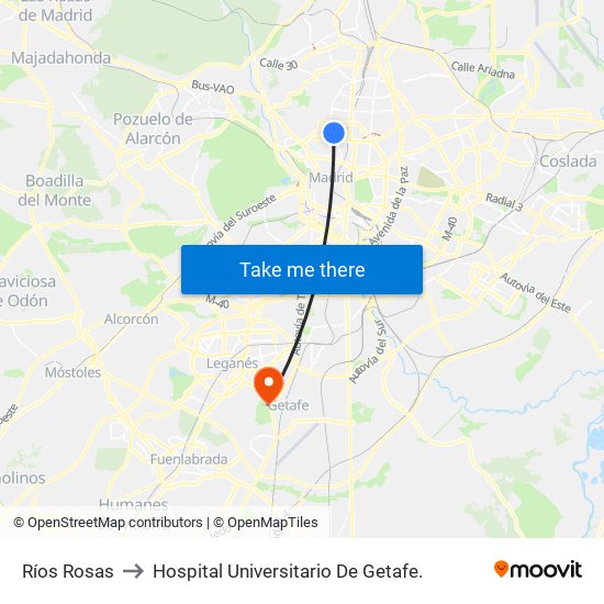 Ríos Rosas to Hospital Universitario De Getafe. map