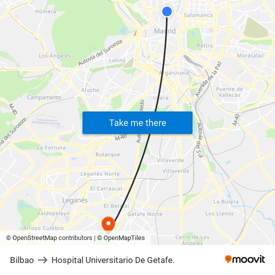 Bilbao to Hospital Universitario De Getafe. map