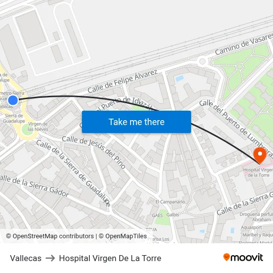 Vallecas to Hospital Virgen De La Torre map