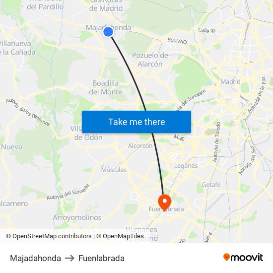 Majadahonda to Fuenlabrada map